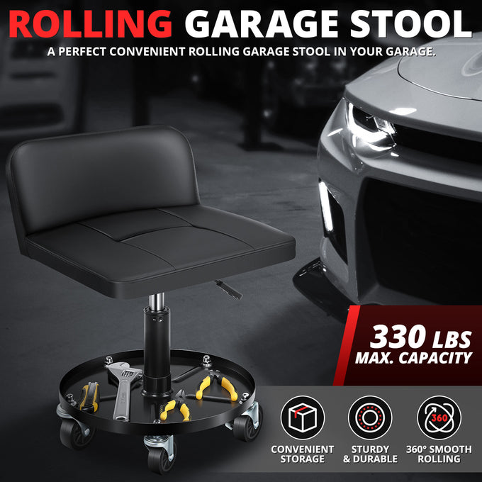 Rolling Padded Seat w/ Backrest <br> 22 to 25.5 in. Adjustable Height