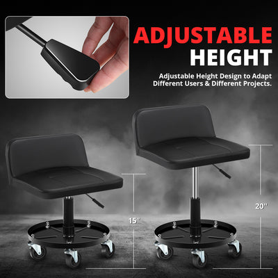 Rolling Padded Seat w/ Backrest <br> 22 to 25.5 in. Adjustable Height