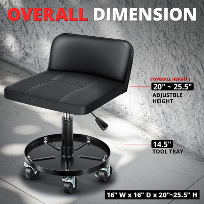 Rolling Padded Seat w/ Backrest <br> 22 to 25.5 in. Adjustable Height