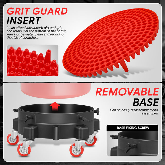 Heavy Duty 15L Car Washing System Bucket Set<br>w/ 5 Swivelling Casters
