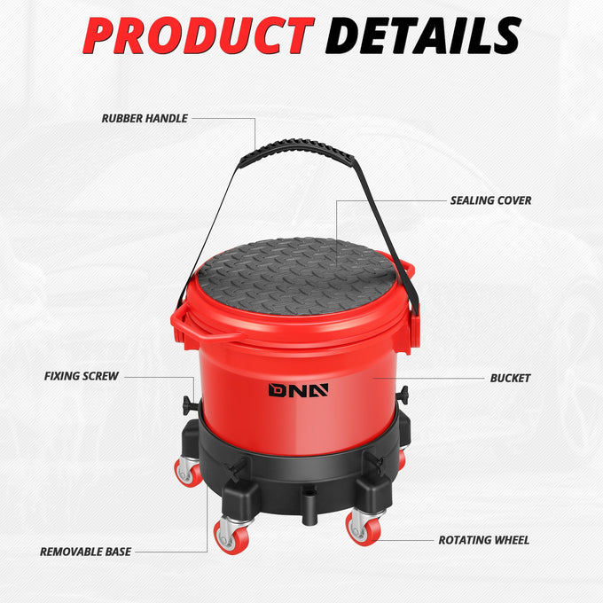 Heavy Duty 15L Car Washing System Bucket Set<br>w/ 5 Swivelling Casters