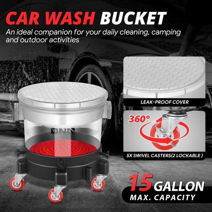 Heavy Duty Transparent 15L Car Washing System Set<br>w/ 5 Swivelling Casters