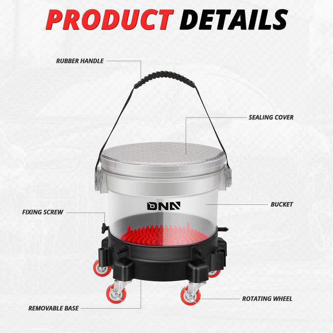 Heavy Duty Transparent 15L Car Washing System Set<br>w/ 5 Swivelling Casters