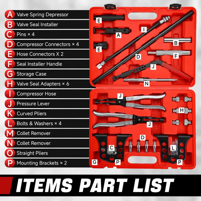 OHV OHC Valve Spring Compressor Tool Kit <br> For 8, 16, and 24 mm valve engines