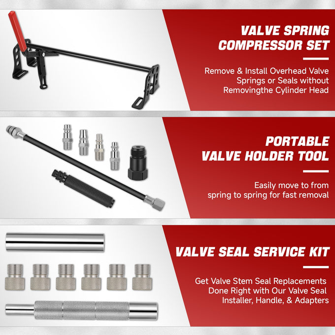 OHV OHC Valve Spring Compressor Tool Kit <br> For 8, 16, and 24 mm valve engines