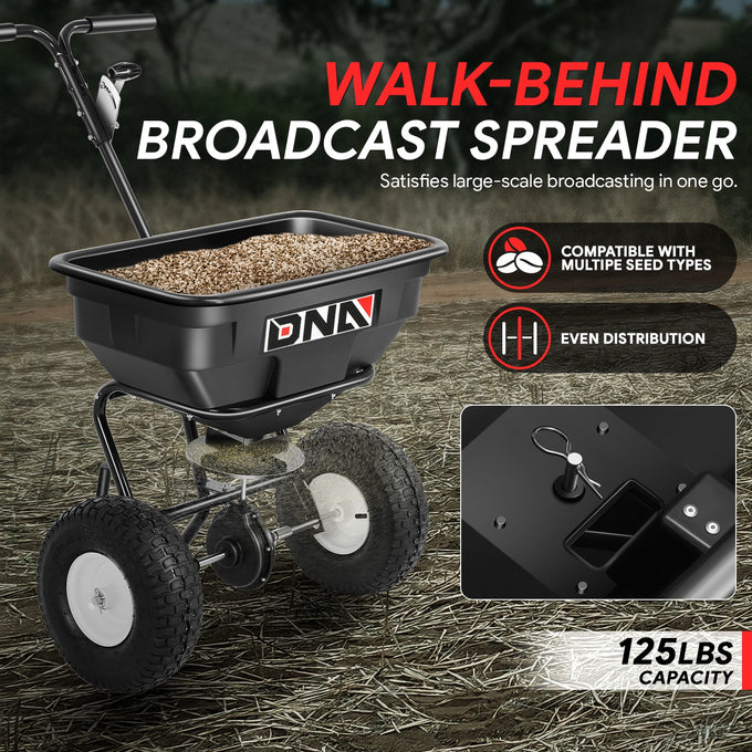 125 lbs / 60L Adjustable Walk-Behind Spreader <br> 12.9in. pneumatic tires