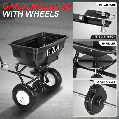 125 lbs (56kg) / 60L Spreader w/12.2 in. tires <br> Dimensions (in.): 29.5 L x 16.5 W x 13.4 H