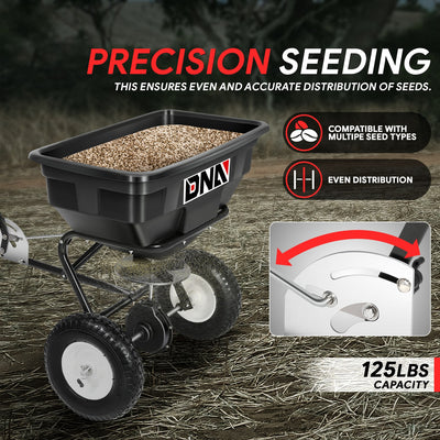 125 lbs (56kg) / 60L Spreader w/12.2 in. tires <br> Dimensions (in.): 29.5 L x 16.5 W x 13.4 H