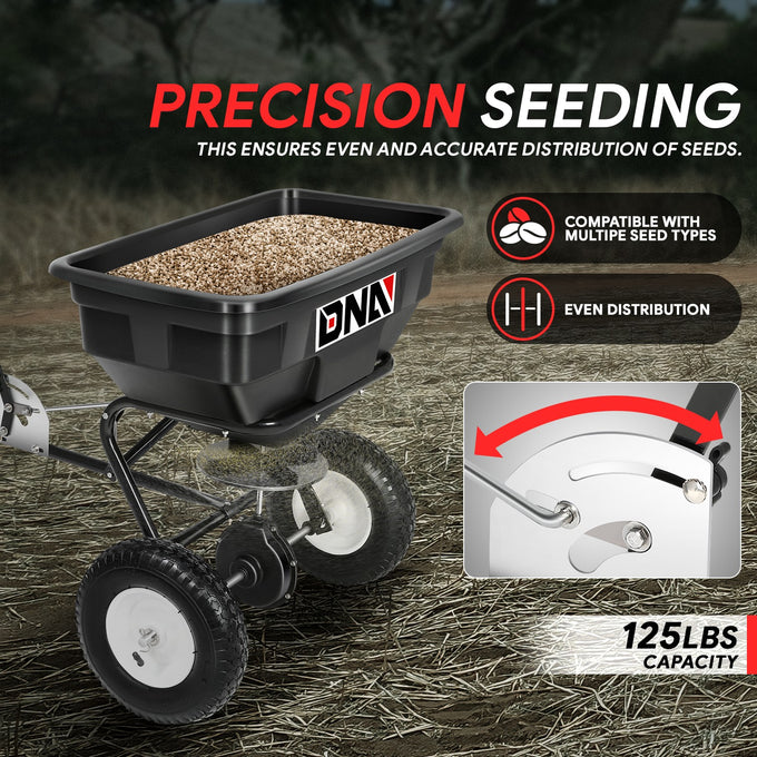 125 lbs (56kg) / 60L Spreader w/12.2 in. tires <br> Dimensions (in.): 29.5 L x 16.5 W x 13.4 H