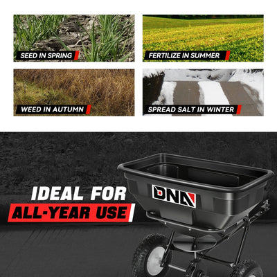 125 lbs (56kg) / 60L Spreader w/12.2 in. tires <br> Dimensions (in.): 29.5 L x 16.5 W x 13.4 H