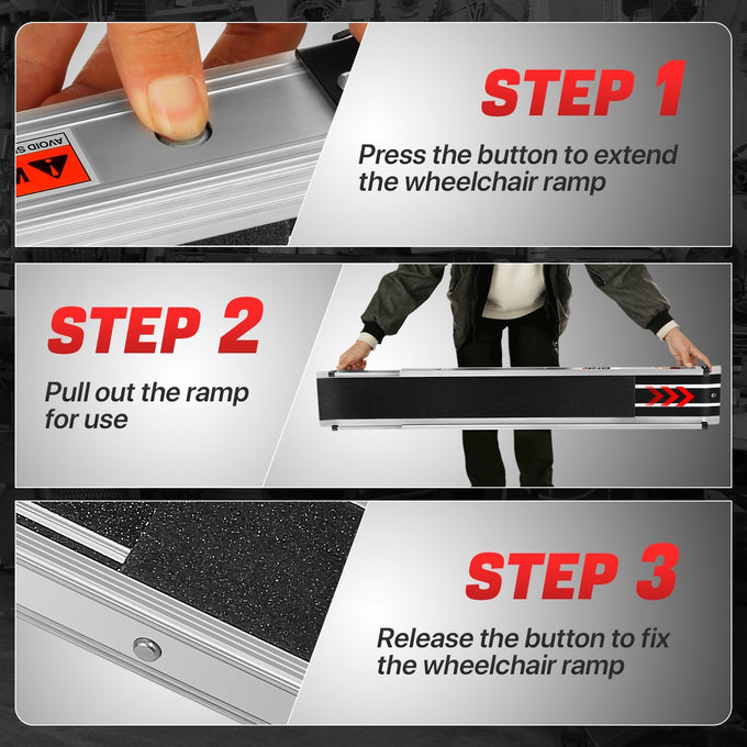 Portable Folding Aluminum Alloy Wheelchair Ramp <br> Adjustable Length from 41.4 in. to 72 in.