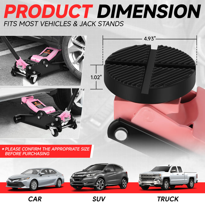 2PCS 4T 4.93 in. Rubber Floor Jack Pads <br> Dimension: 1.02 in. H X 4.93 in. Diameter