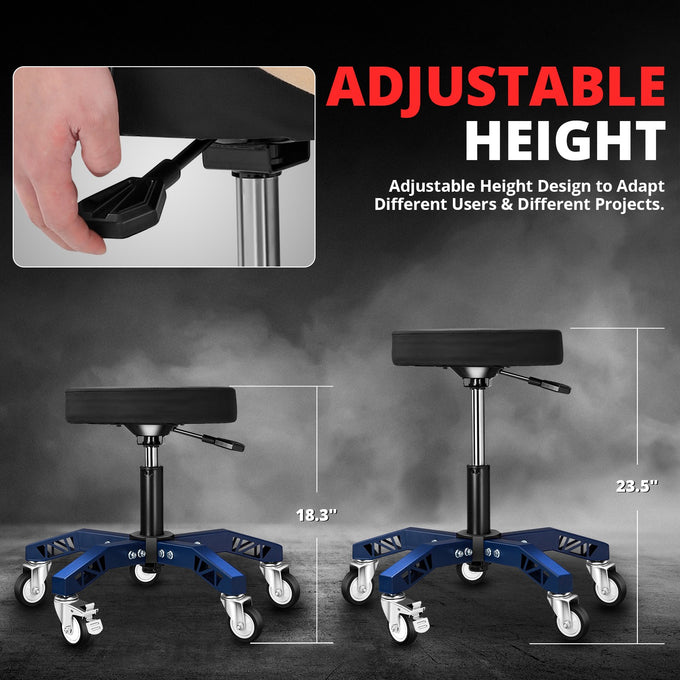 Adjustable Height Rolling Seat, 300 lbs Capacity <br> Dimension (in.): 21.2 W X 21.2 D X 18.5 - 23.5 H