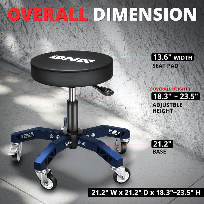 Adjustable Height Rolling Seat, 300 lbs Capacity <br> Dimension (in.): 21.2 W X 21.2 D X 18.5 - 23.5 H