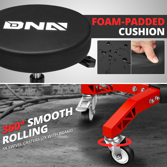 Adjustable Height Rolling Seat, 300 lbs Capacity <br> Dimension (in.): 21.2 W X 21.2 D X 18.5 - 23.5 H