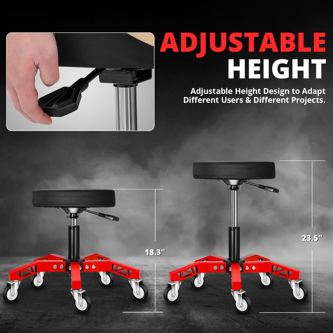 Adjustable Height Rolling Seat, 300 lbs Capacity <br> Dimension (in.): 21.2 W X 21.2 D X 18.5 - 23.5 H