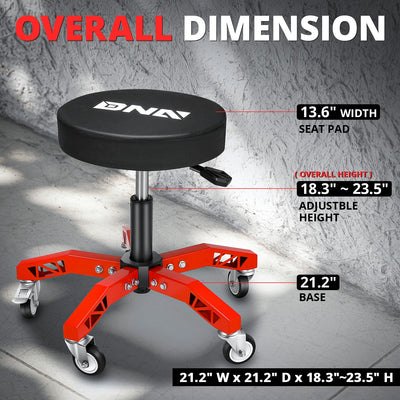 Adjustable Height Rolling Seat, 300 lbs Capacity <br> Dimension (in.): 21.2 W X 21.2 D X 18.5 - 23.5 H