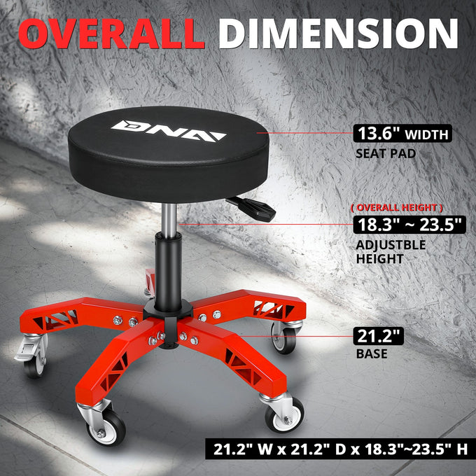 Adjustable Height Rolling Seat, 300 lbs Capacity <br> Dimension (in.): 21.2 W X 21.2 D X 18.5 - 23.5 H