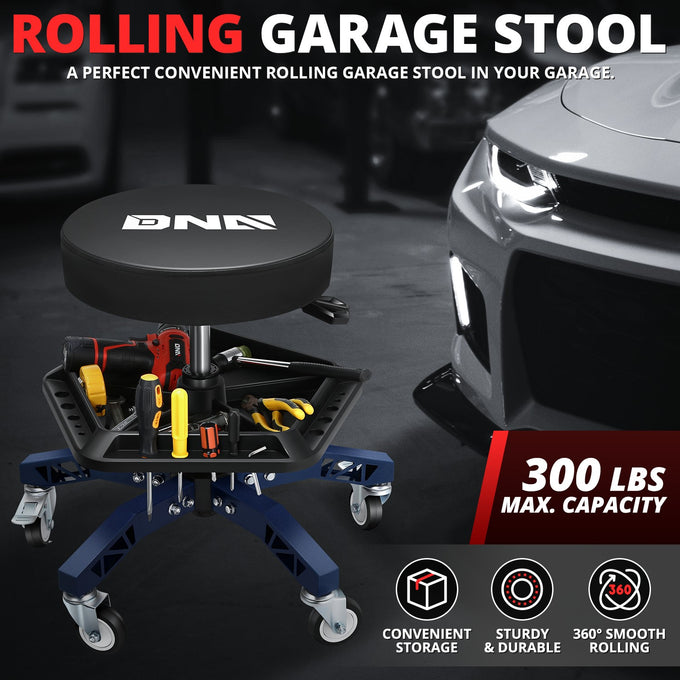 300lbs Adjustable Rolling Seat w/Removable Tray <br> Dimension (in.): 21 W X 21 D X 18.4 - 23.6 H