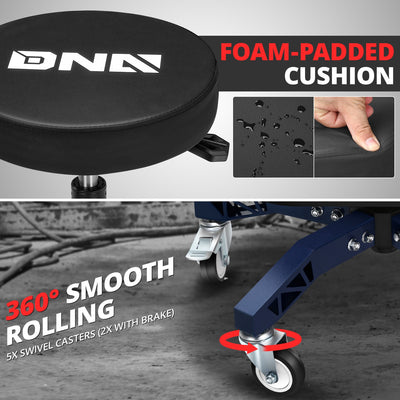 300lbs Adjustable Rolling Seat w/Removable Tray <br> Dimension (in.): 21 W X 21 D X 18.4 - 23.6 H