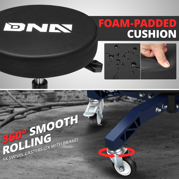300lbs Adjustable Rolling Seat w/Removable Tray <br> Dimension (in.): 21 W X 21 D X 18.4 - 23.6 H