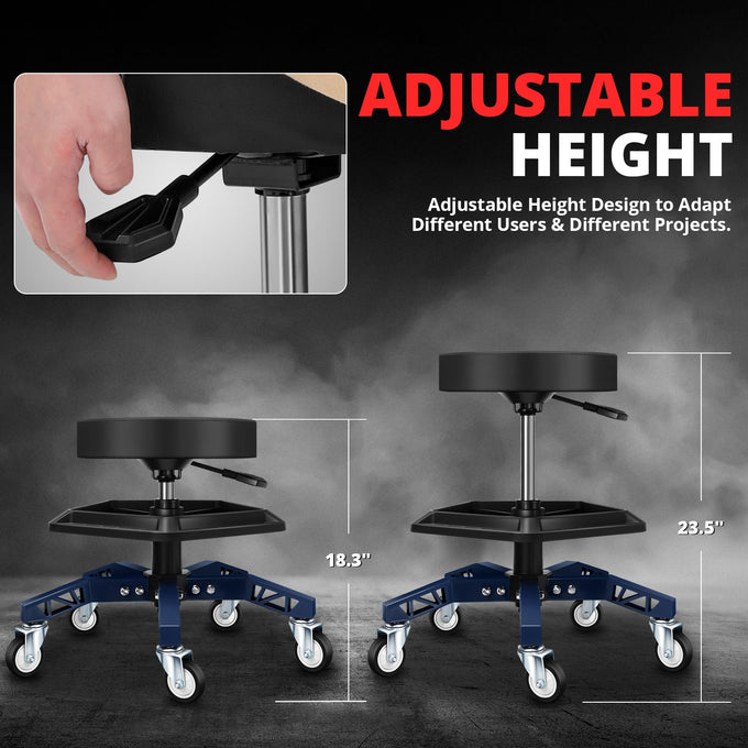 300lbs Adjustable Rolling Seat w/Removable Tray <br> Dimension (in.): 21 W X 21 D X 18.4 - 23.6 H