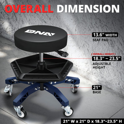 300lbs Adjustable Rolling Seat w/Removable Tray <br> Dimension (in.): 21 W X 21 D X 18.4 - 23.6 H