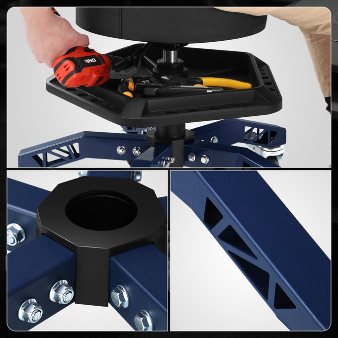 300lbs Adjustable Rolling Seat w/Removable Tray <br> Dimension (in.): 21 W X 21 D X 18.4 - 23.6 H