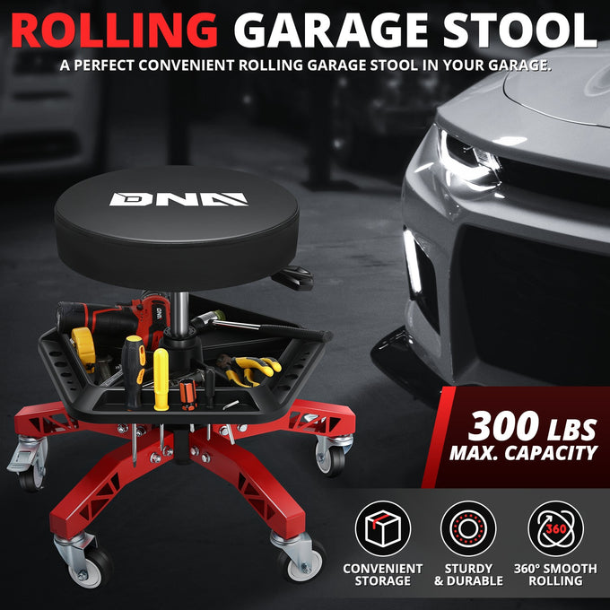 300lbs Adjustable Rolling Seat w/Removable Tray <br> Dimension (in.): 21 W X 21 D X 18.4 - 23.6 H