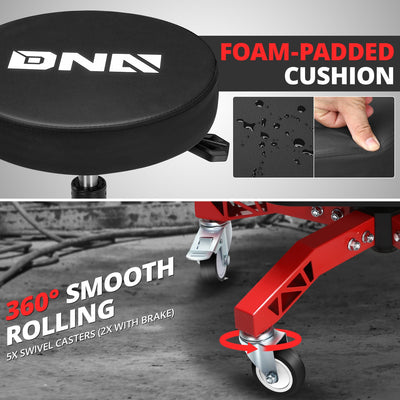 300lbs Adjustable Rolling Seat w/Removable Tray <br> Dimension (in.): 21 W X 21 D X 18.4 - 23.6 H