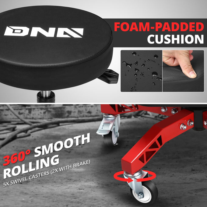 300lbs Adjustable Rolling Seat w/Removable Tray <br> Dimension (in.): 21 W X 21 D X 18.4 - 23.6 H