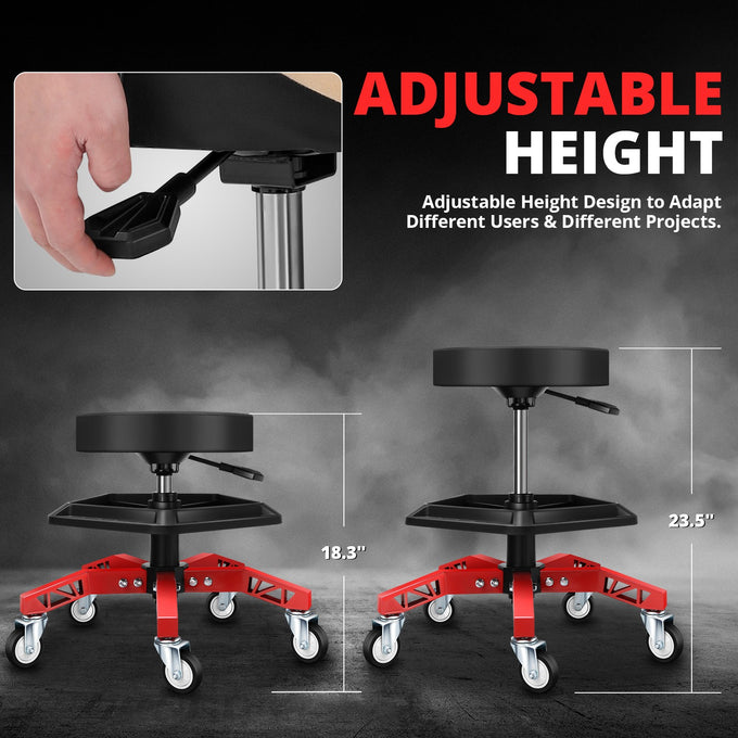 300lbs Adjustable Rolling Seat w/Removable Tray <br> Dimension (in.): 21 W X 21 D X 18.4 - 23.6 H