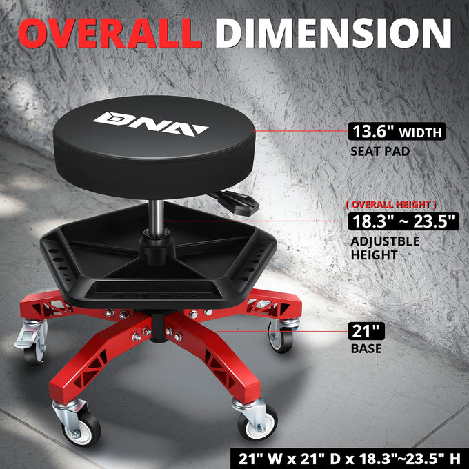 300lbs Adjustable Rolling Seat w/Removable Tray <br> Dimension (in.): 21 W X 21 D X 18.4 - 23.6 H