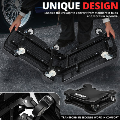 Foldable Rolling Creeper W/Two side trays <br> Dimension(in.): 41.1 L X 21.6 W X 5.1 H