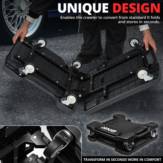 Foldable Rolling Creeper W/Two side trays <br> Dimension(in.): 41.1 L X 21.6 W X 5.1 H