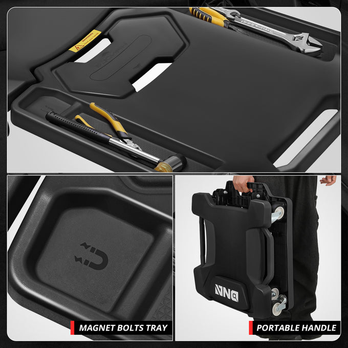 Foldable Rolling Creeper W/Two side trays <br> Dimension(in.): 41.1 L X 21.6 W X 5.1 H