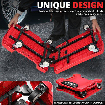 Foldable Rolling Creeper W/Two side trays <br> Dimension(in.): 41.1 L X 21.6 W X 5.1 H