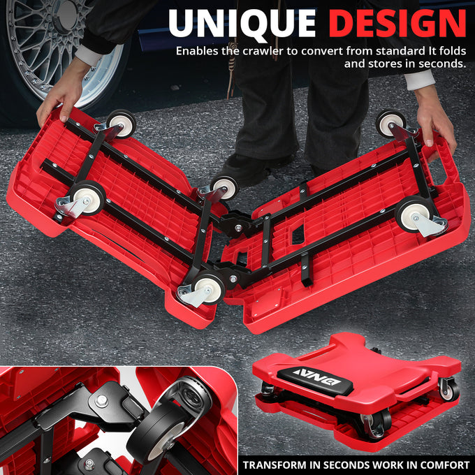 Foldable Rolling Creeper W/Two side trays <br> Dimension(in.): 41.1 L X 21.6 W X 5.1 H