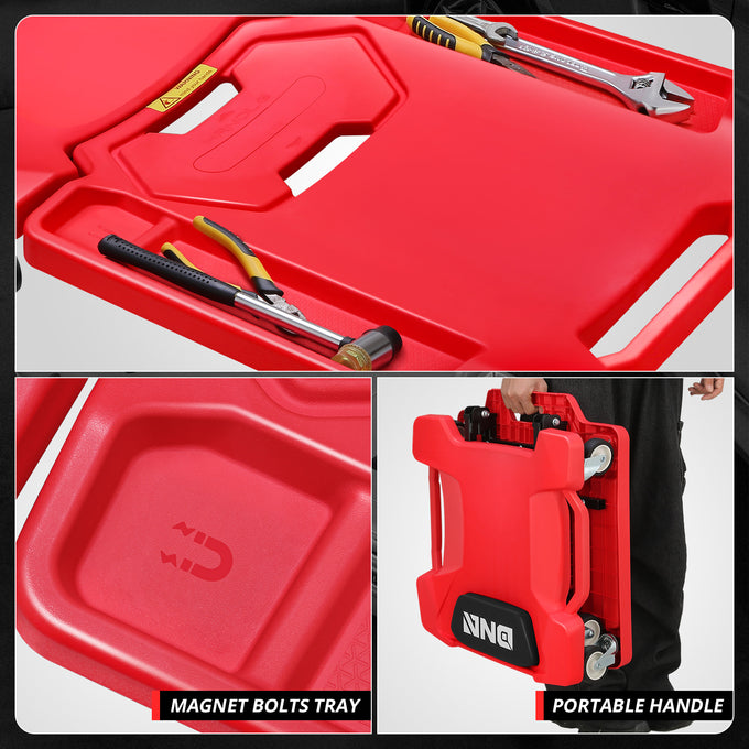 Foldable Rolling Creeper W/Two side trays <br> Dimension(in.): 41.1 L X 21.6 W X 5.1 H