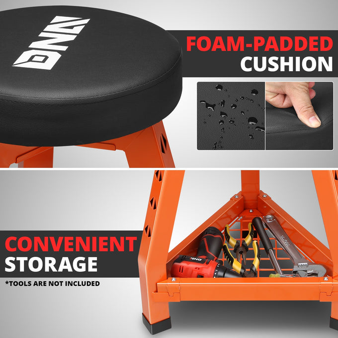 300 lbs Steel Padded Tool Seat w/Triangular Tray <br> Overall Dimension:32.1 in. X 17.9 in. X 13.46 in.