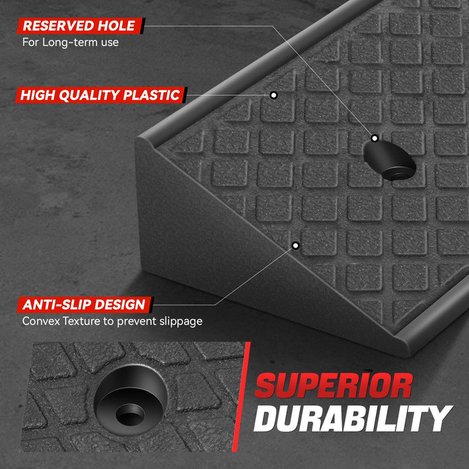 2pcs Rise Rubber Incline Ramps <BR> 38.6 in L x 6.7 in W x 3 in H in.