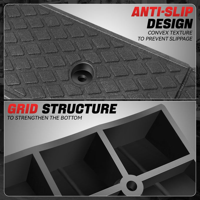 2pcs Rise Rubber Incline Ramps <BR> 38.6 in L x 6.7 in W x 3 in H in.