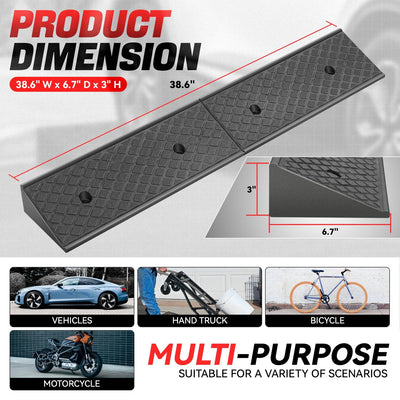 2pcs Rise Rubber Incline Ramps <BR> 38.6 in L x 6.7 in W x 3 in H in.