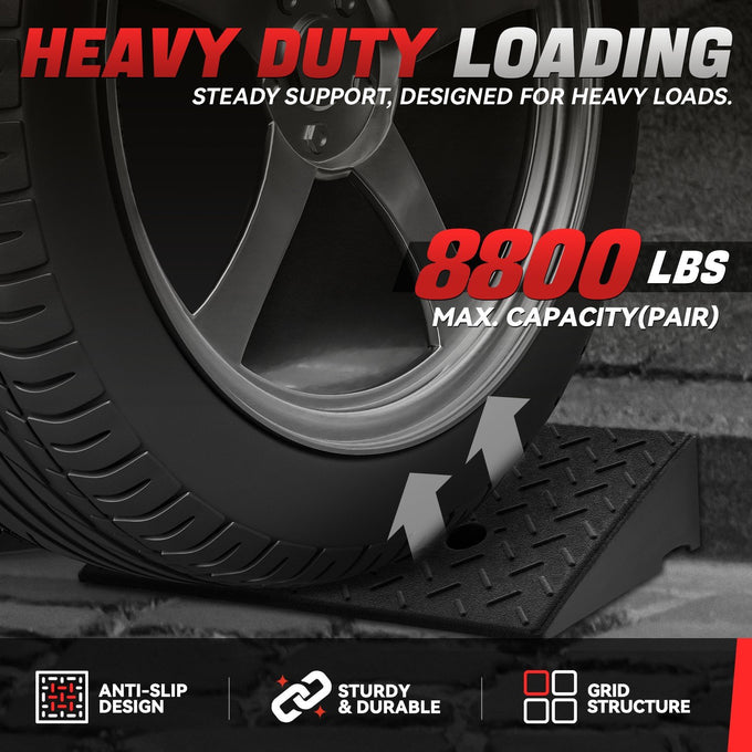 2pcs Rise Rubber Incline Ramps <BR> 19.7 in L x 11.8 in W x 4.3 in H in.