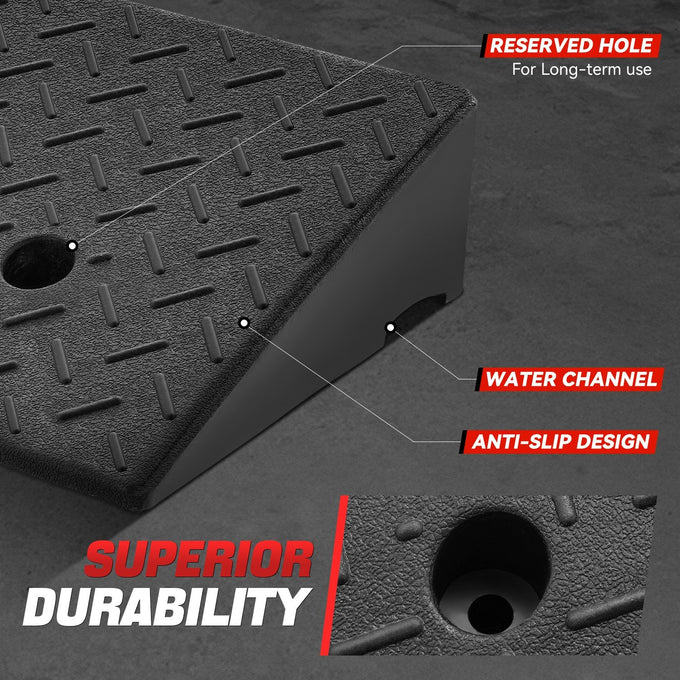 2pcs Rise Rubber Incline Ramps <BR> 19.7 in L x 11.8 in W x 4.3 in H in.