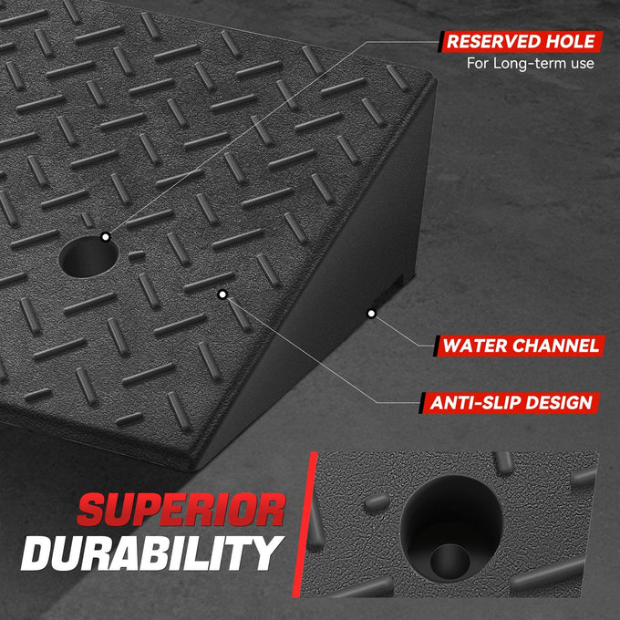 2pcs Rise Rubber Incline Ramps <BR> 19.7 in L x 13.8 in W x 5.5 in H in.