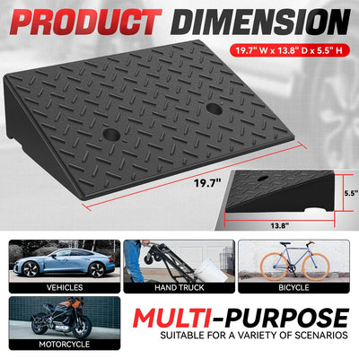 2pcs Rise Rubber Incline Ramps <BR> 19.7 in L x 13.8 in W x 5.5 in H in.
