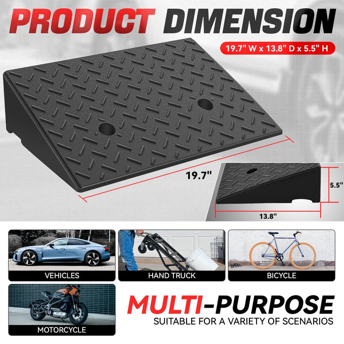 2pcs Rise Rubber Incline Ramps <BR> 19.7 in L x 13.8 in W x 5.5 in H in.