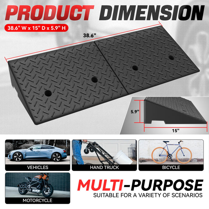 Rise Rubber Incline Ramps <BR> 38.6 in L x 15 in W x 5.9 in H in.