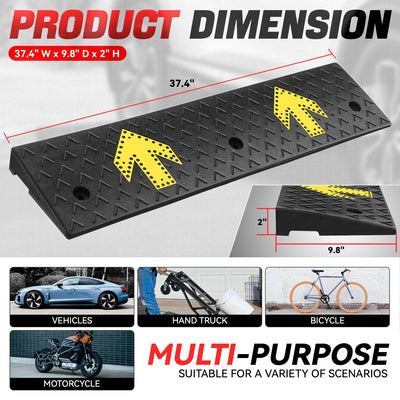 2pcs Rise Rubber Curb Ramp Arrow <br> 37.4 L in. x 9.8 W in. x 2 H in.